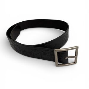 Nine & Company Black Leather Floral Embossed Women’s Belt Silver Buckle, Small